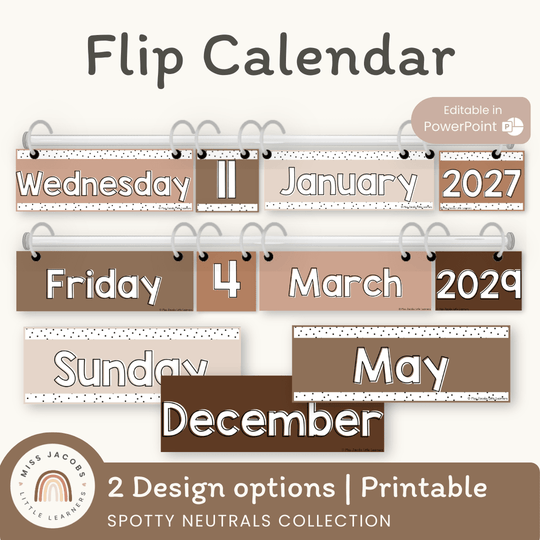 Flip Calendar | Spotty Neutral Classroom Decor | Ombre Neutral Themed | Editable