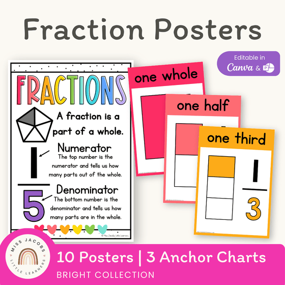 Fraction Anchor Charts - Bright Theme - Miss Jacobs Little Learners