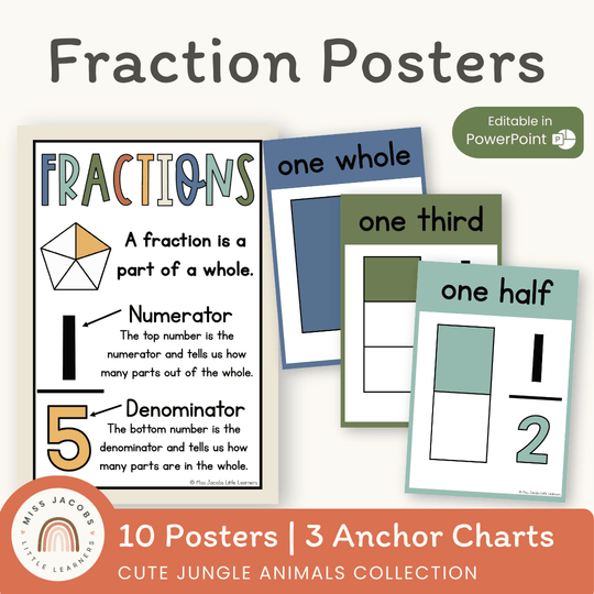 Fraction Anchor Charts - Cute Jungle Animals Theme