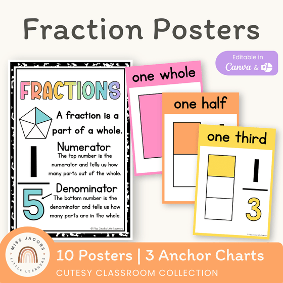 Fraction Anchor Charts - Cutesy Classroom Decor - Miss Jacobs Little Learners