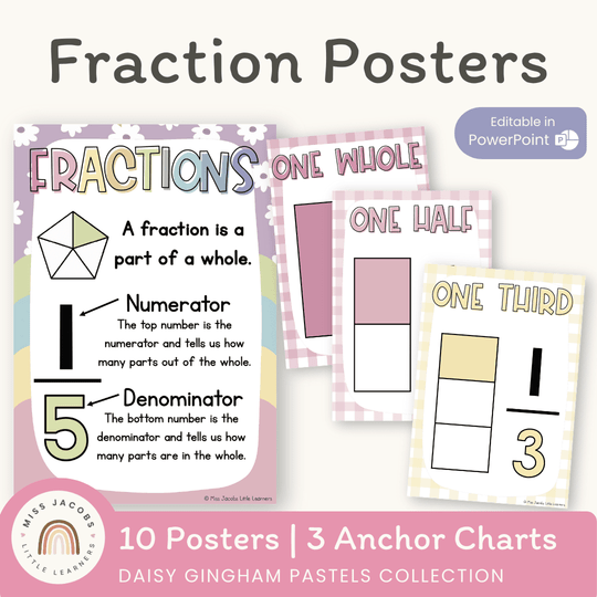 Fraction Anchor Charts - Daisy Gingham Pastels Theme