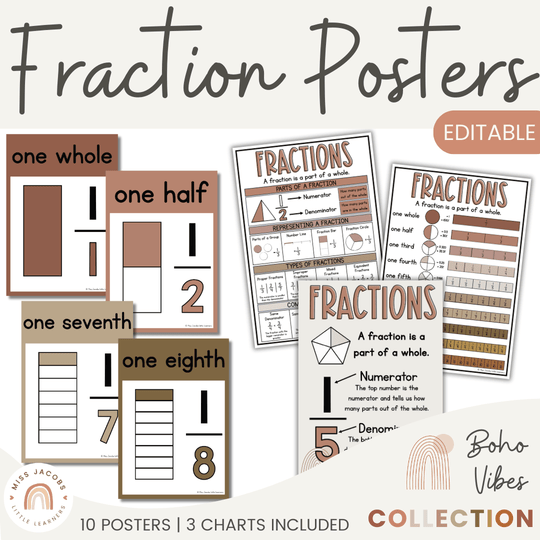 Fraction Posters & Anchor Charts | Boho Vibes Math Class Decor | Desert Neutral