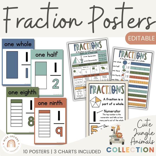 Fraction Anchor Charts - Cute Jungle Animals Theme