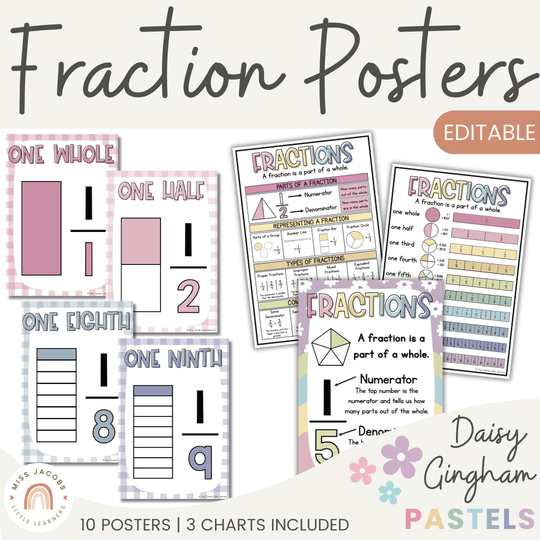 Fraction Anchor Charts - Daisy Gingham Pastels Theme