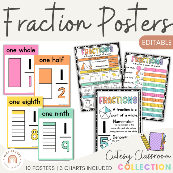 Fraction Posters - Cutesy Classroom Decor - Miss Jacobs Little Learners