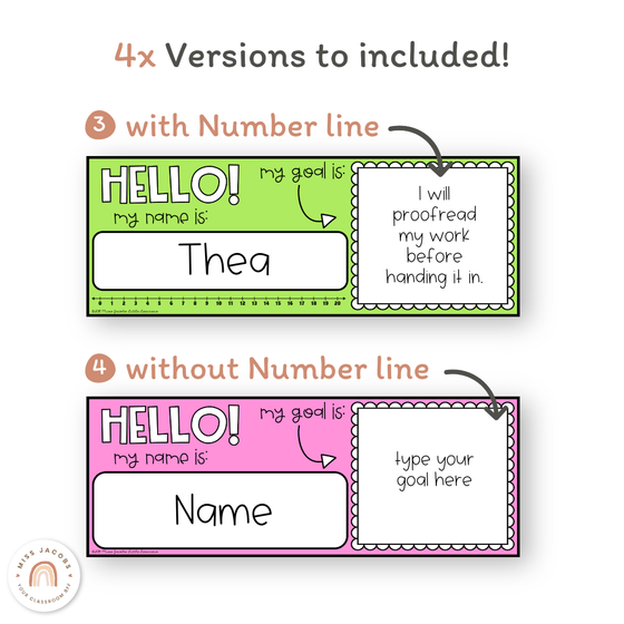 Goals Desk Mat and Name Tags | Rainbow Brights - Miss Jacobs Little Learners