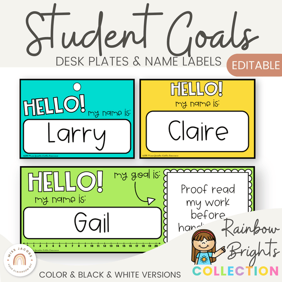 Goals Desk Mat and Name Tags | Rainbow Brights - Miss Jacobs Little Learners