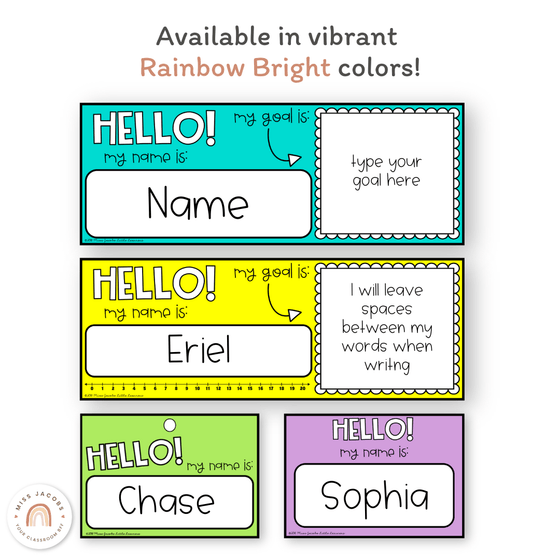Goals Desk Mat and Name Tags | Rainbow Brights - Miss Jacobs Little Learners