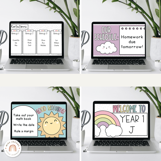 Google Morning Slides & PowerPoint Templates - Spotty Pastel Theme - Miss Jacobs Little Learners