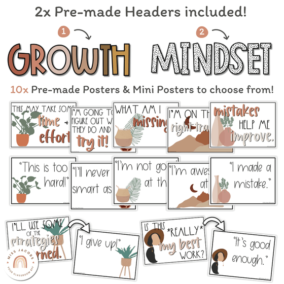 Growth Mindset Display | DESERT NEUTRALS | Boho Vibes Classroom Decor - Miss Jacobs Little Learners