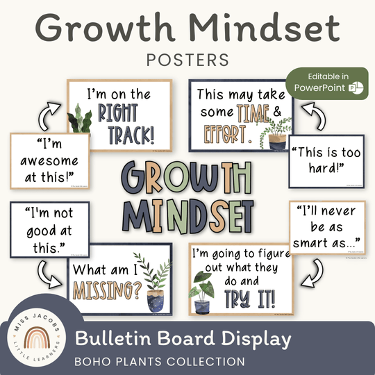 Growth Mindset Posters - Boho Plants Classroom Decor