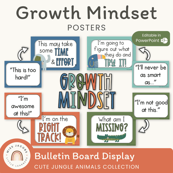 Growth Mindset Posters - Cute Jungle Animals Decor - Miss Jacobs Little Learners
