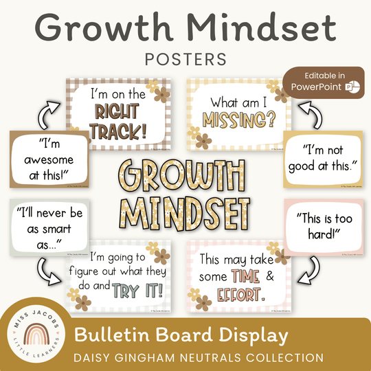 Growth Mindset Posters - Daisy Gingham Neutrals Decor