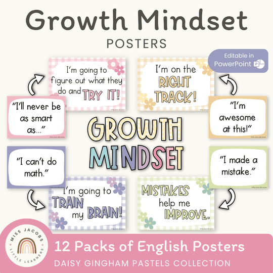 Growth Mindset Posters - Daisy Gingham Pastels Decor
