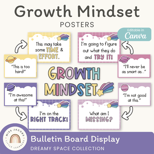 Growth Mindset Posters - Dreamy Space Classroom Decor