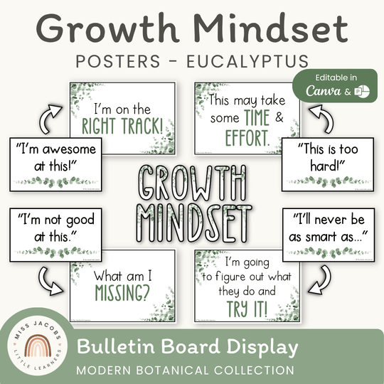 Growth Mindset Posters Eucalyptus - Modern Botanical Decor