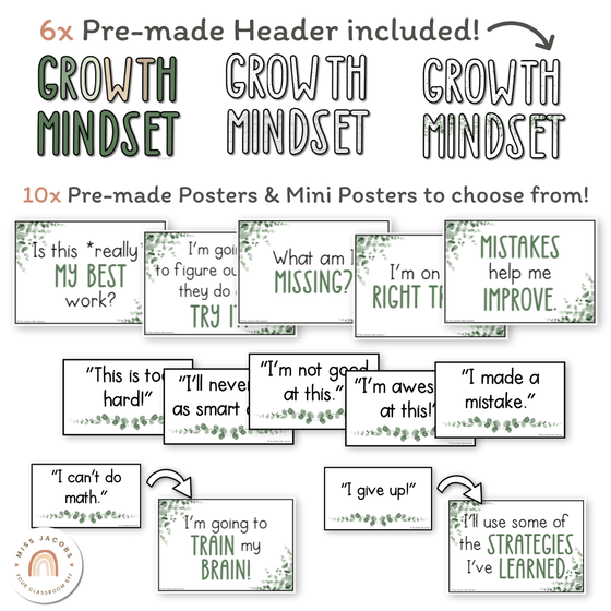 Growth Mindset Posters Eucalyptus - Modern Botanical Decor - Miss Jacobs Little Learners