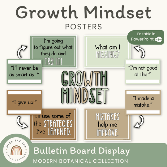 Growth Mindset Posters Natural Colors - Modern Botanical Decor