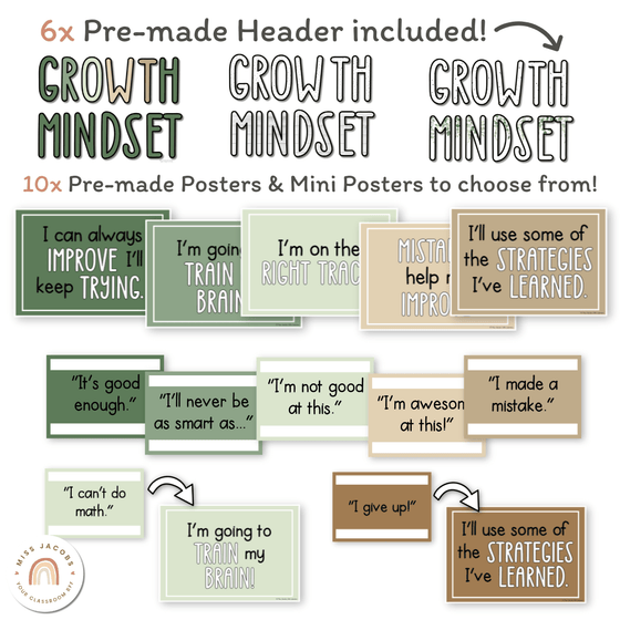 Growth Mindset Posters Natural Colors - Modern Botanical Decor - Miss Jacobs Little Learners