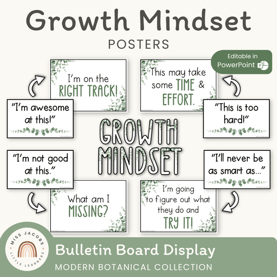 Growth Mindset Posters Natural Colors - Modern Botanical Decor