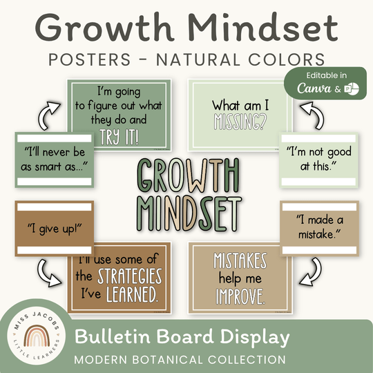 Growth Mindset Posters Natural Colors - Modern Botanical Decor