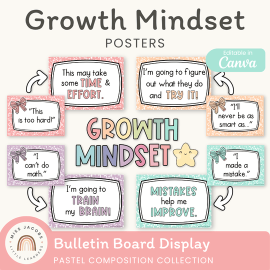 Growth Mindset Posters - Pastel Composition Notebook Classroom Decor