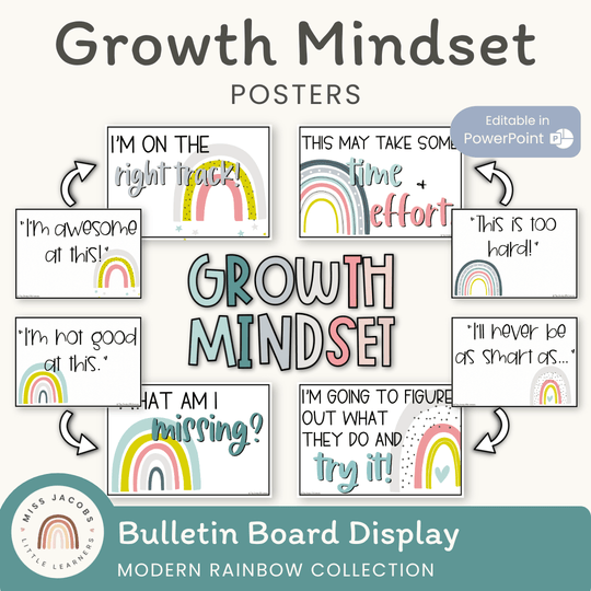 Growth Mindset Posters - Rainbow Calm Colors Decor