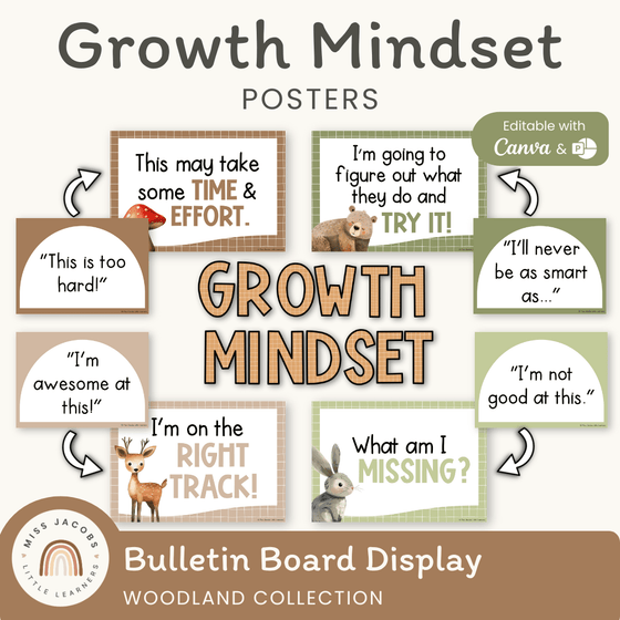 Growth Mindset Posters - Woodland Theme Classroom Decor - Miss Jacobs Little Learners