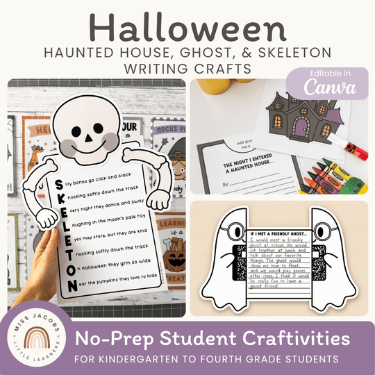 Halloween Haunted House, Ghost, and Skeleton Craft & Writing Activities