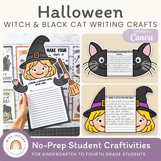 Halloween Witch and Black Cat Fold-Out Writing Crafts & Activities