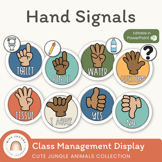 Hand Signals Posters - Cute Jungle Animals Decor