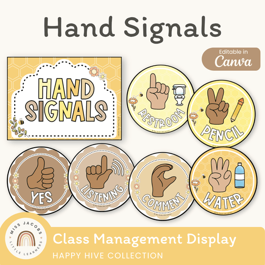 Hand Signals Posters - Happy Hive Classroom Decor
