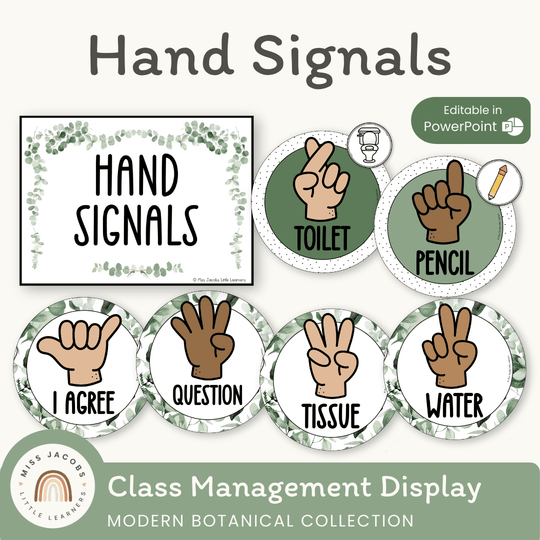 Hand Signals Posters - Modern Botanical Classroom Decor