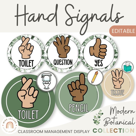 Hand Signals Posters - Modern Botanical Classroom Decor