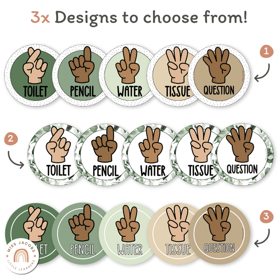 Hand Signals Posters - Modern Botanical Classroom Decor - Miss Jacobs Little Learners