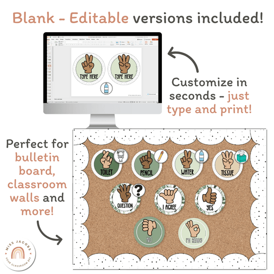 Hand Signals Posters - Modern Botanical Classroom Decor - Miss Jacobs Little Learners