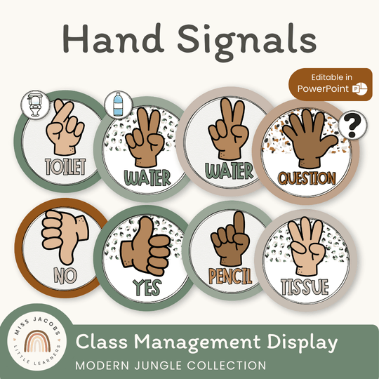 Hand Signals Posters - Modern Jungle Classroom Decor