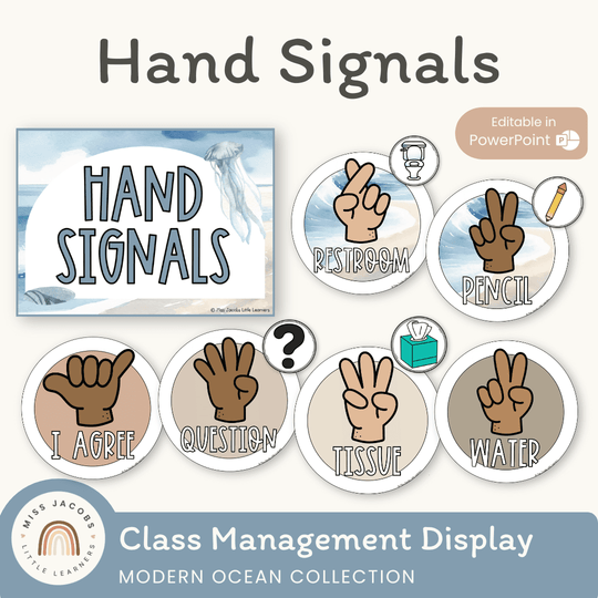 Hand Signals Posters - Modern Ocean Classroom Decor