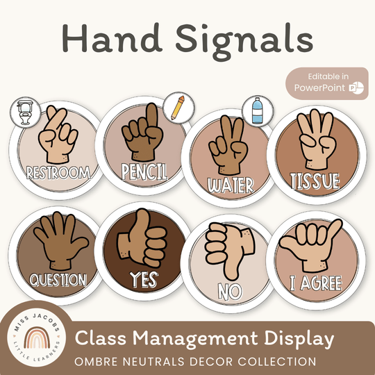Hand Signals Posters | OMBRE NEUTRALS Classroom Decor | EDITABLE