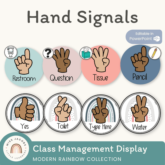 Hand Signals Posters - Rainbow Calm Colors Decor