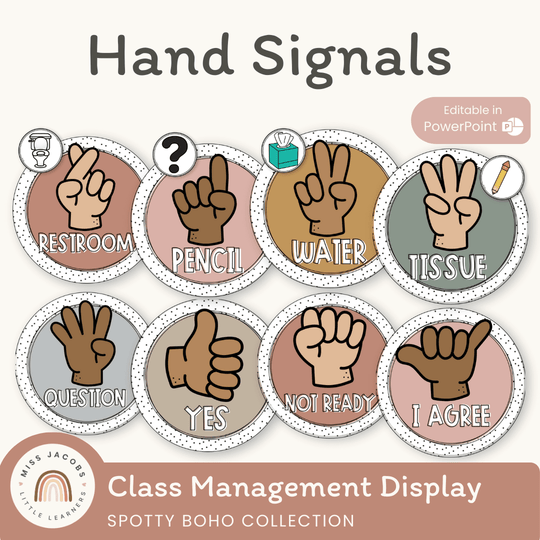 Hand Signals Posters - Spotty Boho Classroom Decor