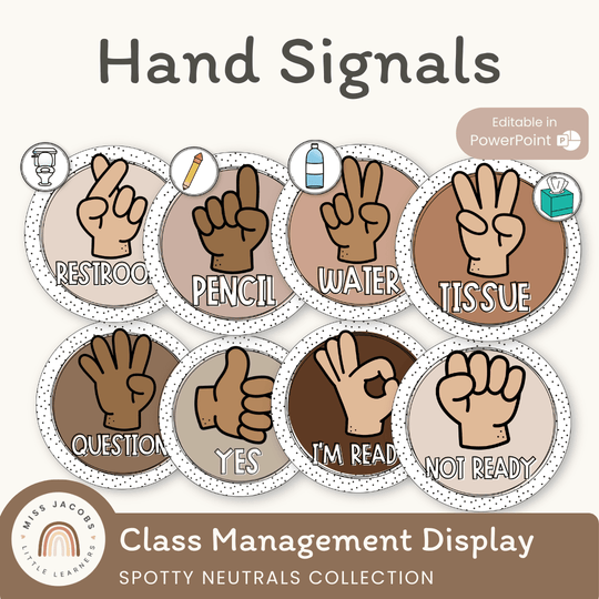 Hand Signals Posters | SPOTTY NEUTRALS Classroom Decor | EDITABLE