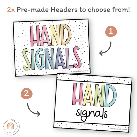 Hand Signals Posters - Spotty Pastel Classroom Decor - Miss Jacobs Little Learners