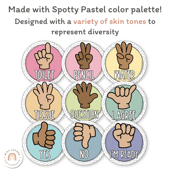 Hand Signals Posters - Spotty Pastel Classroom Decor - Miss Jacobs Little Learners