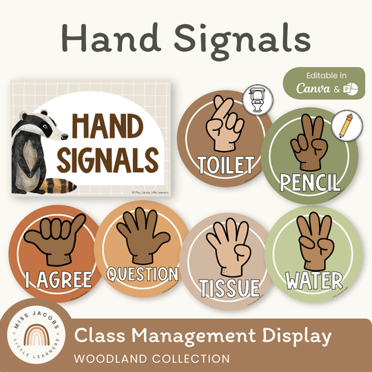 Hand Signals Posters - Woodland Theme Classroom Decor