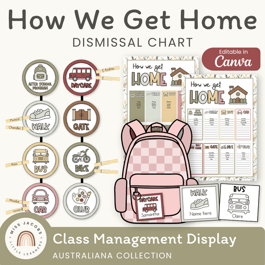 How We Get Home Dismissal Chart - Australiana Classroom Decor