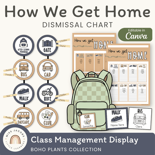 How We Get Home Dismissal Chart - Boho Plants Classroom Decor