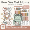 How We Get Home Dismissal Chart - Boho Rainbow Neutrals Classroom Decor - Miss Jacobs Little Learners