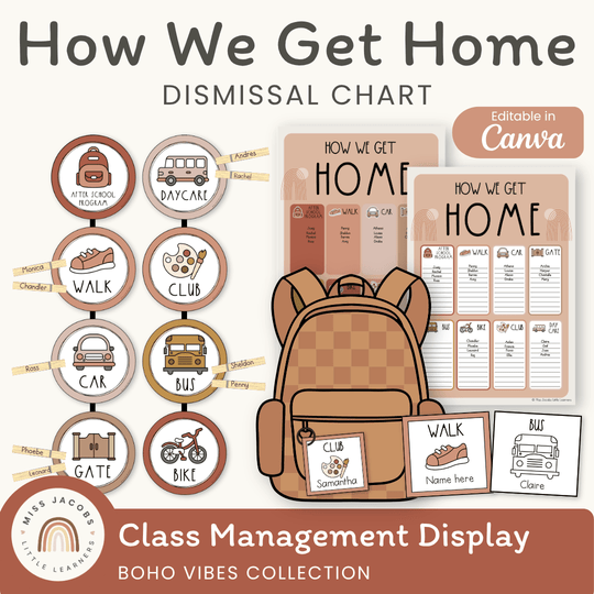 How We Get Home Dismissal Chart - Boho Vibes Classroom Decor