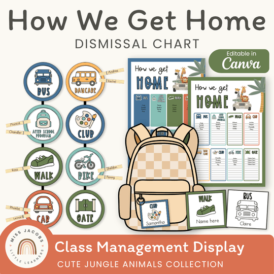 How We Get Home Dismissal Chart - Cute Jungle Animals Classroom Decor